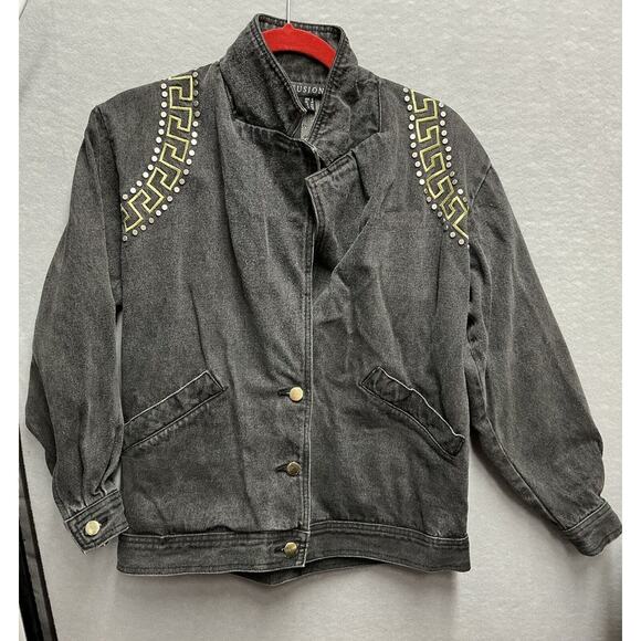 I.B. DIFFUSION Jackets & Blazers - Vintage 1990’s I.B. Diffusion Beaded Gray Denim Jean Jacket Womens Size 6